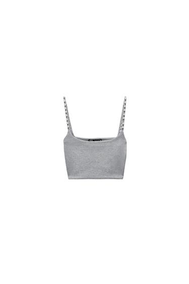 SOFT-TOUCH CROP TOP WITH FAUX PEARLS