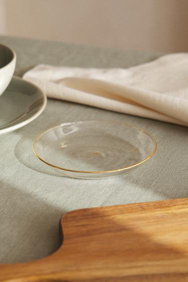 BOROSILICATE GLASS SIDE PLATE WITH RIM - Gold by Zara