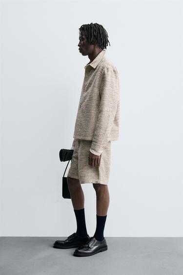 TEXTURED CONTRAST BERMUDA SHORTS - Ecru / Beige by Zara - Image 3