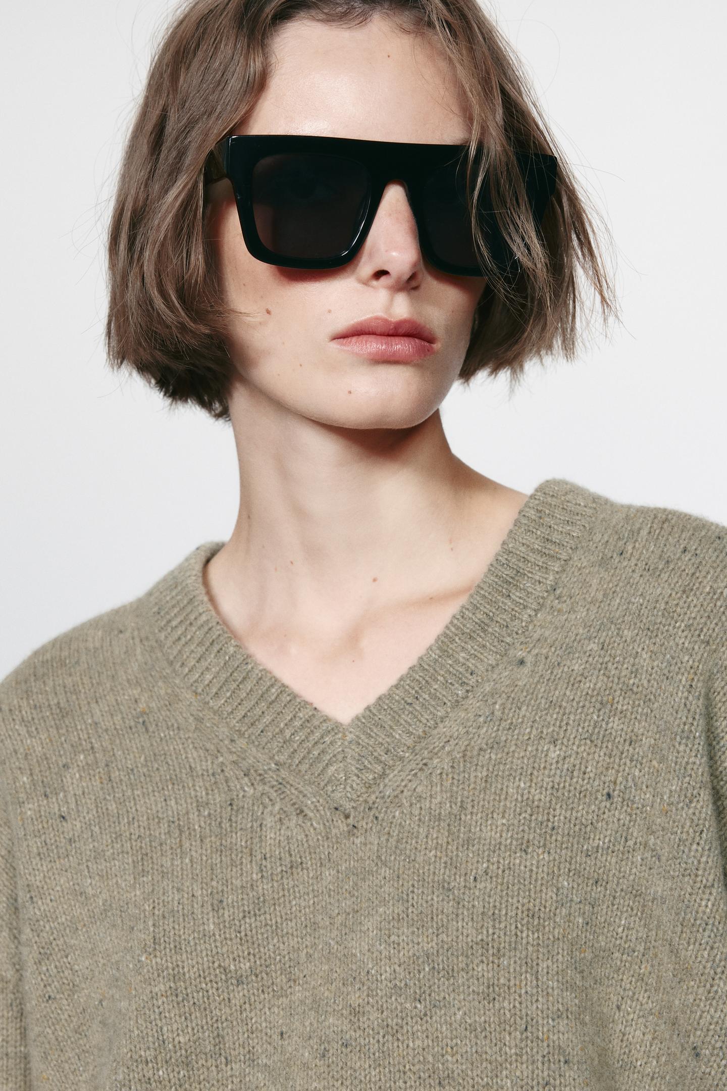 Женский свитер Zara 100% Wool V-NECK, цвет: Матовый зелёный — фото 4