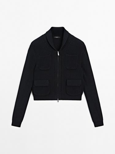 Zara Zip-up knit cardigan - Navy blue - Image 0