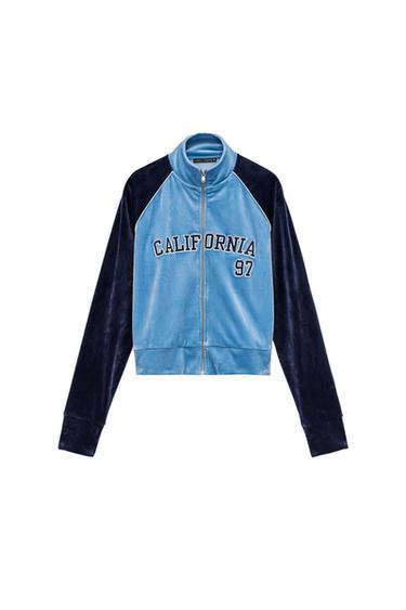 CHAQUETA TERCIOPELO BORDADO - Azul de Zara