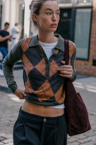 RHOMBUS KNIT POLO SWEATER - Grey by Zara