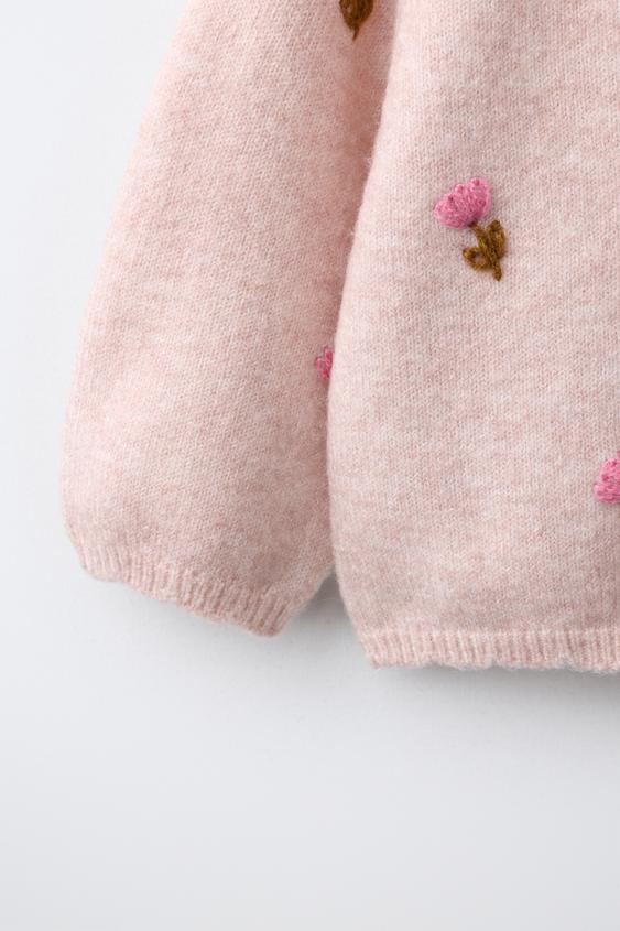 GILET EN MAILLE À FLEURS BRODÉES - Rose pâle de Zara - Image 3