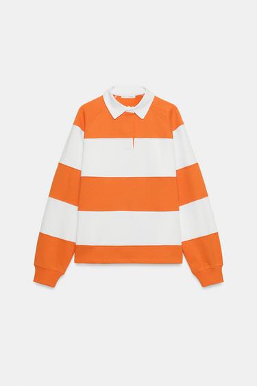 GESTREEPTE POLO MET LANGE MOUWEN - Oranje van Zara