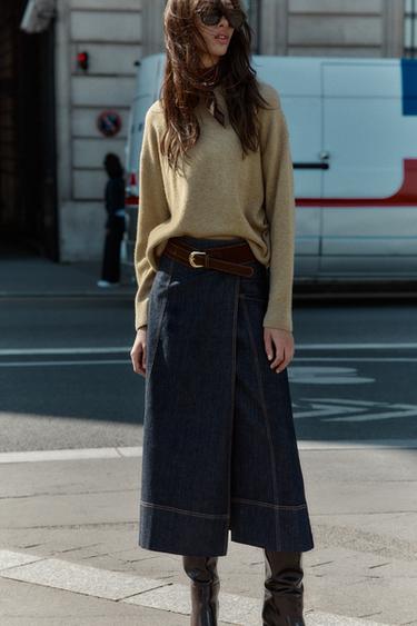 FALDA Z1975 MIDI DENIM CAPA CINTURÓN - Azul de Zara