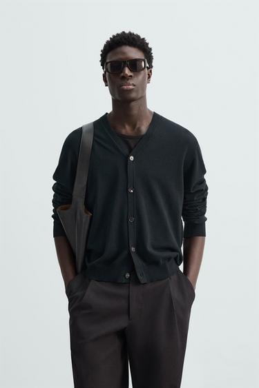 COTTON - WOOL CARDIGAN - Dark navy by Zara