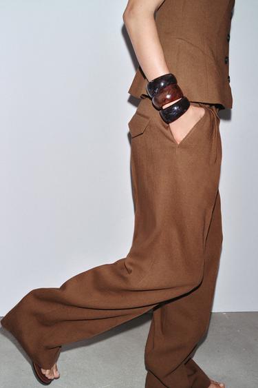 BUNDFALTENHOSE AUS LEINENMISCHGEWEBE ZW COLLECTION - Braun von Zara