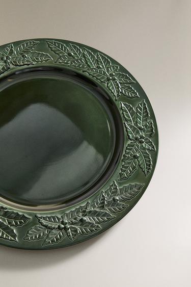 PLAIN CHRISTMAS LEAF SERVICE PLATE - Green by Zara - Image 2