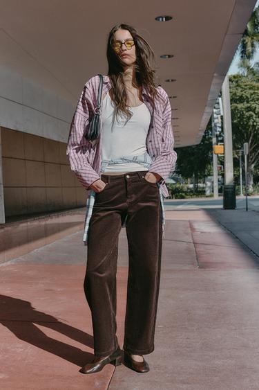 STRAIGHT-LEG CORDUROY TROUSERS - Brown by Zara
