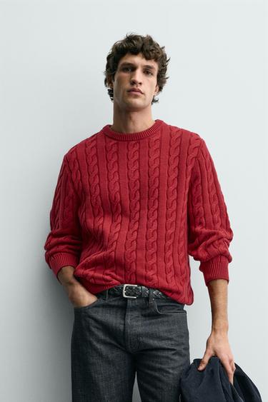CABLE KNIT TEXTURED JUMPER - Red by Zara