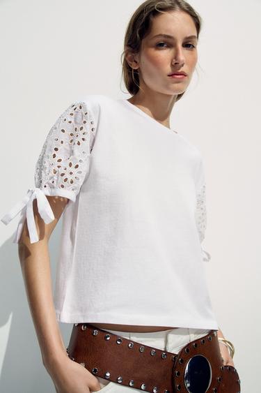 CAMISETA BORDADOS LAZADAS - Blanco de Zara