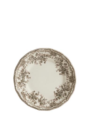 FLORAL EARTHENWARE SIDE PLATE - Brown by Zara