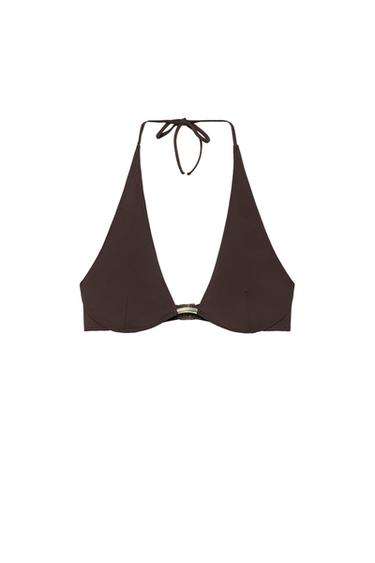 HALTER BIKINI TOP WITH METAL PIECE - Dark aubergine by Zara
