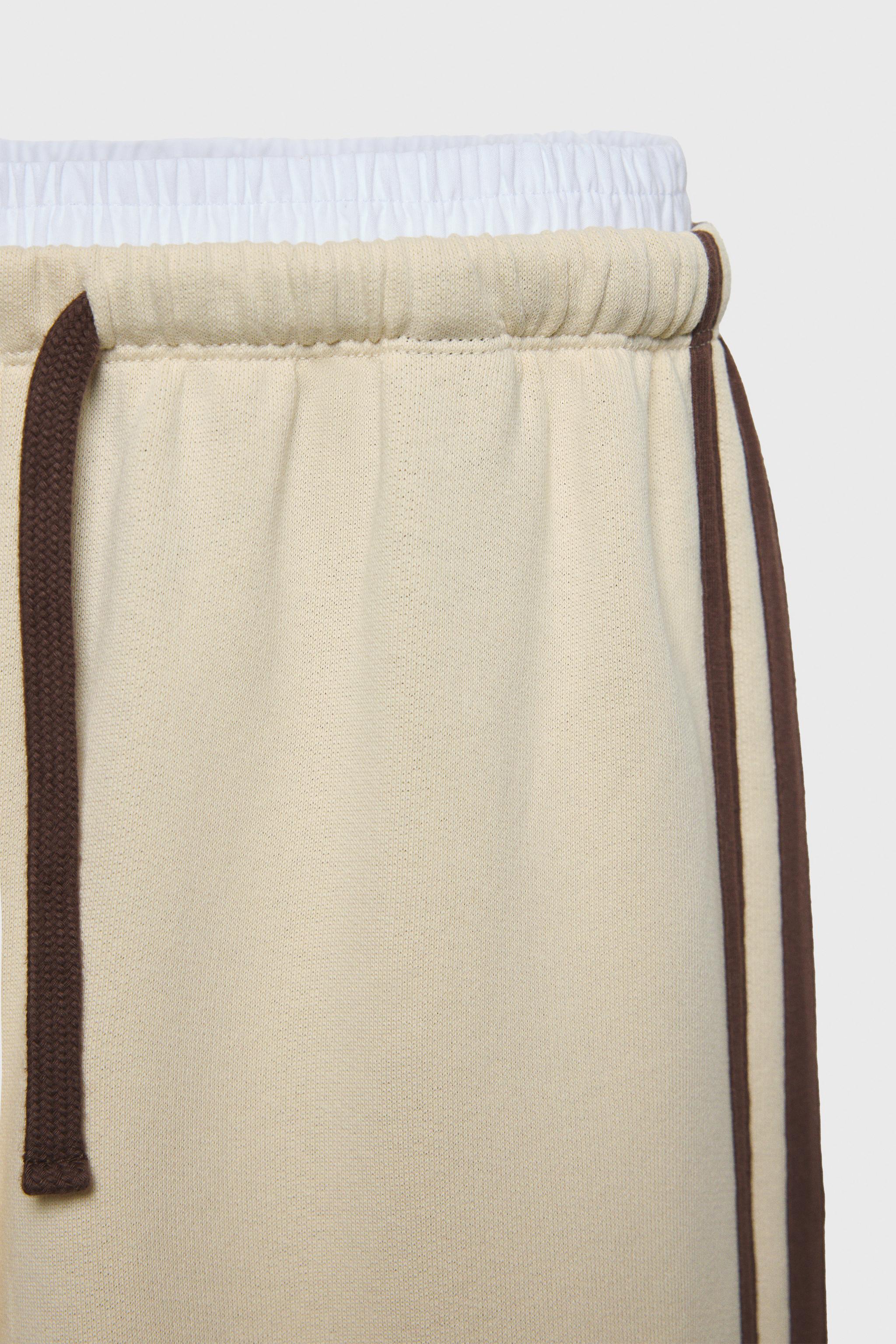 Z3D DOUBLE WAISTBAND STRIPED PLUSH PANTS - Ecru | ZARA