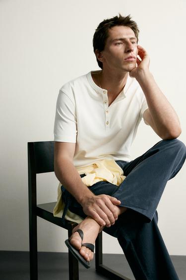 Zara REGULAR FIT HENLEY T-SHIRT - Oyster-white