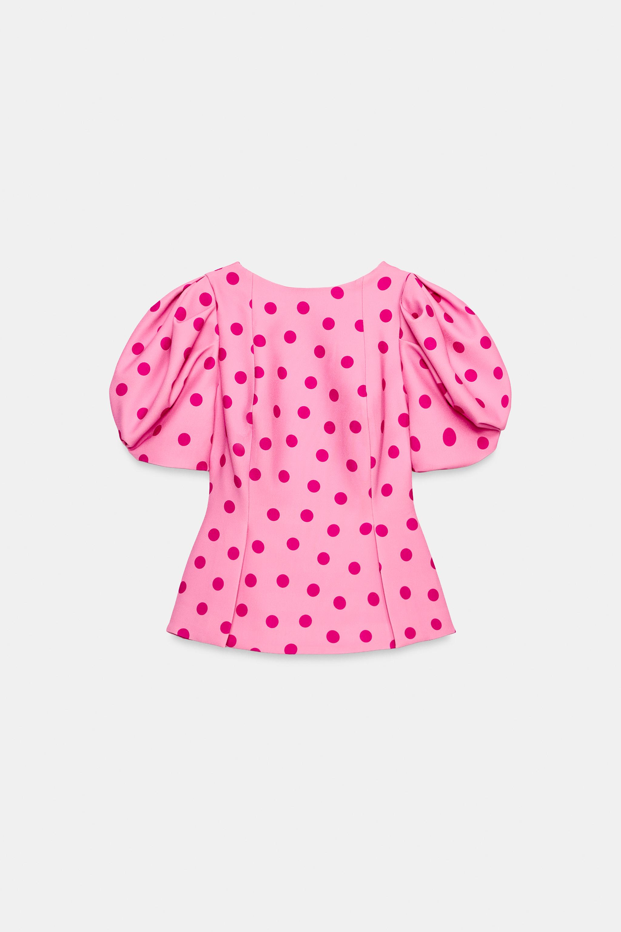 PUFF SLEEVE POLKA DOT TOP - Pinks | ZARA Iraq