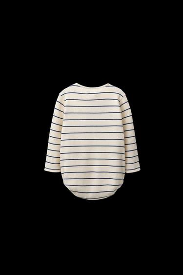 Zara STRIPED WAFFLE BODYSUIT - Ecru / Blue