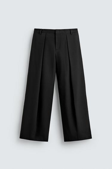 Zara PINSTRIPE PLEATED PANTS - Black