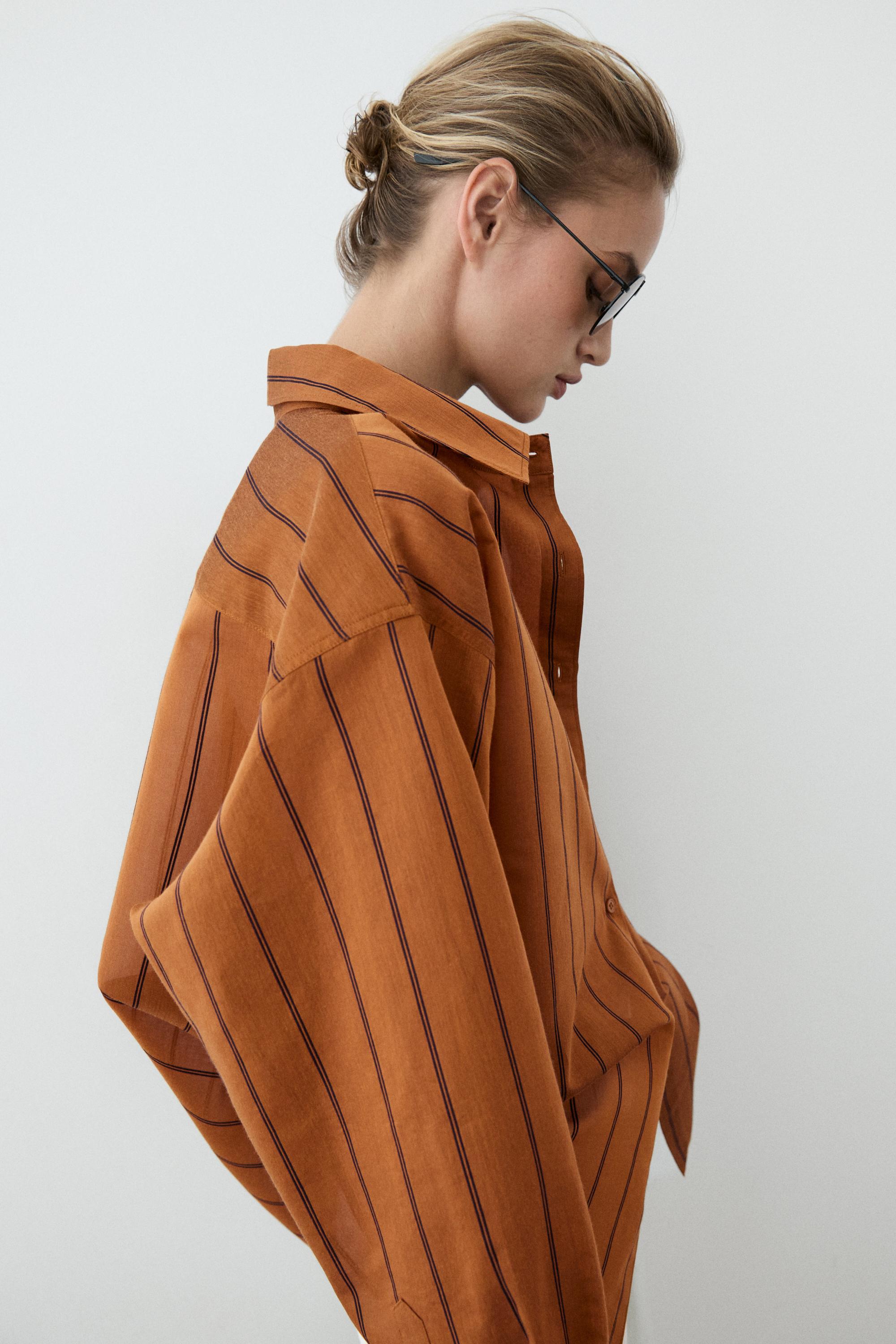 Striped fluid cotton and silk blend shirt