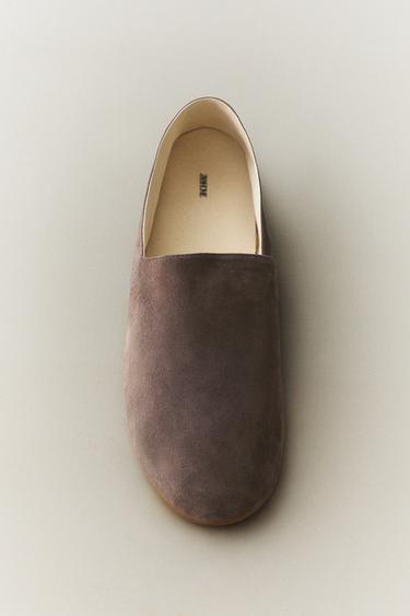 Zara LEATHER MOROCCAN SLIPPERS - Dark Gray
