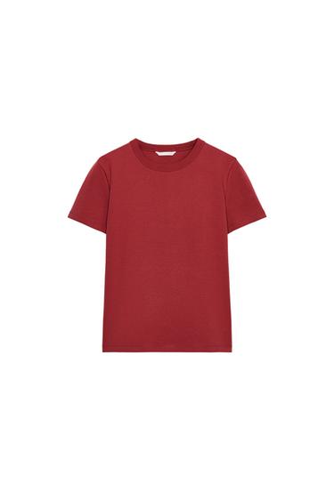 Zara INTERLOCK SHORT SLEEVE T-SHIRT - Maroon