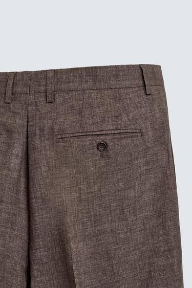 REGULAR FIT 100% LINEN TROUSERS - Brown marl by Zara - Image 9
