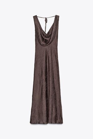 CRINKLE-EFFECT SATIN MIDI DRESS - Brown by Zara - Image 5