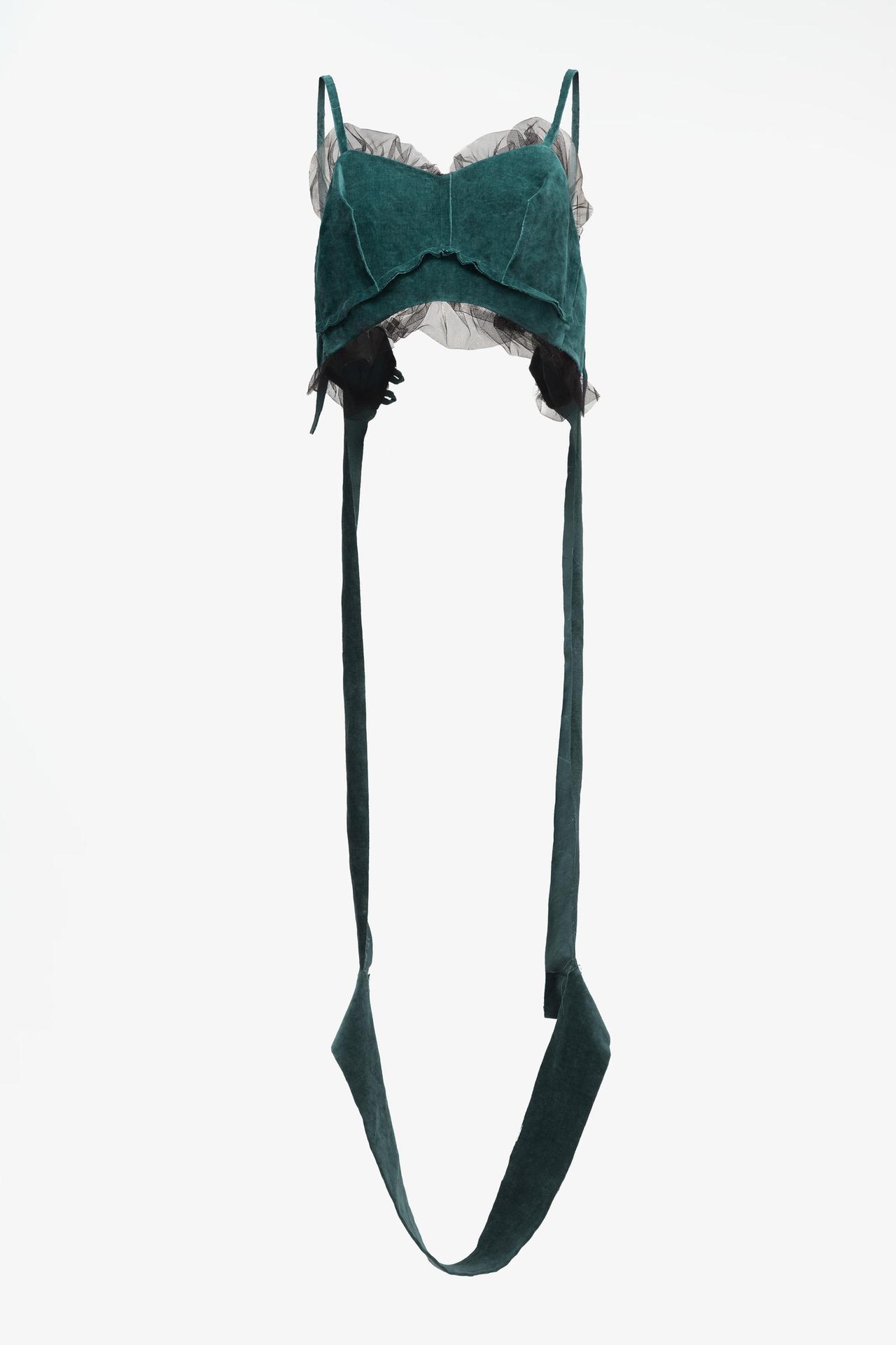 LIMITED EDITION VELVET AND TULLE TOP — Duck blue
