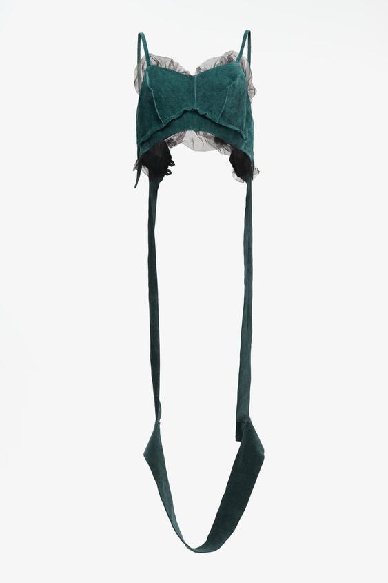 Zara LIMITED EDITION VELVET AND TULLE TOP - Duck blue - Image 0