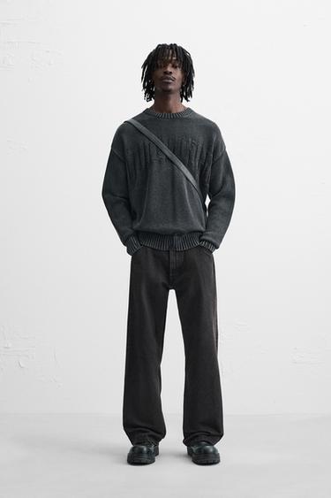SUÉTER COM JACQUARD DE TEXTO - Gris Antracita da Zara - Imagem 0