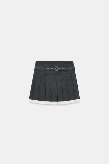 SKORT WITH CONTRAST BELT AND PLEATS - Dark grey by Zara