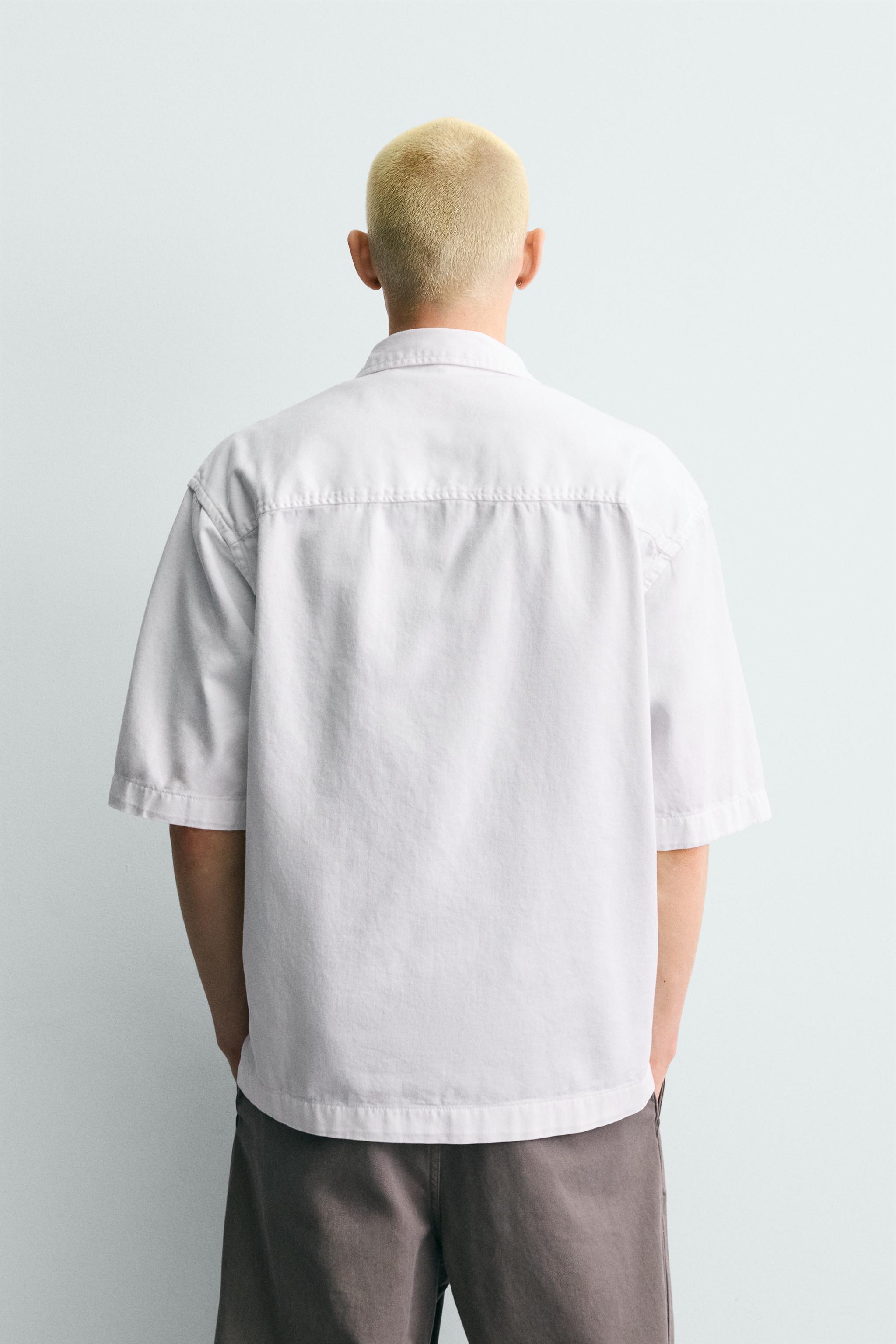EMBROIDERED TEXTURED OVERSHIRT — White