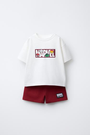 THE AVENGERS © MARVEL JOGGING T-SHIRT AND BERMUDA SHORTS SET - White / Red by Zara