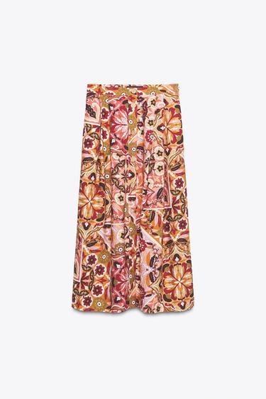 Zara PRINTED RUSTIC MIDI SKIRT - Multicolored