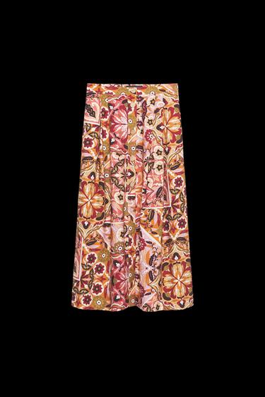 FALDA MIDI RÚSTICA ESTAMPADA - Multicolor de Zara