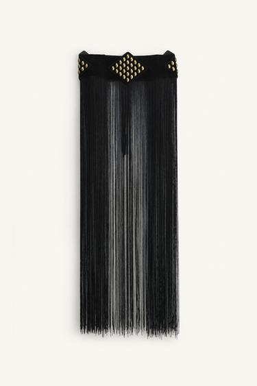 Zara LIMITED EDITION STUDDED FRINGE SASH BELT - Black