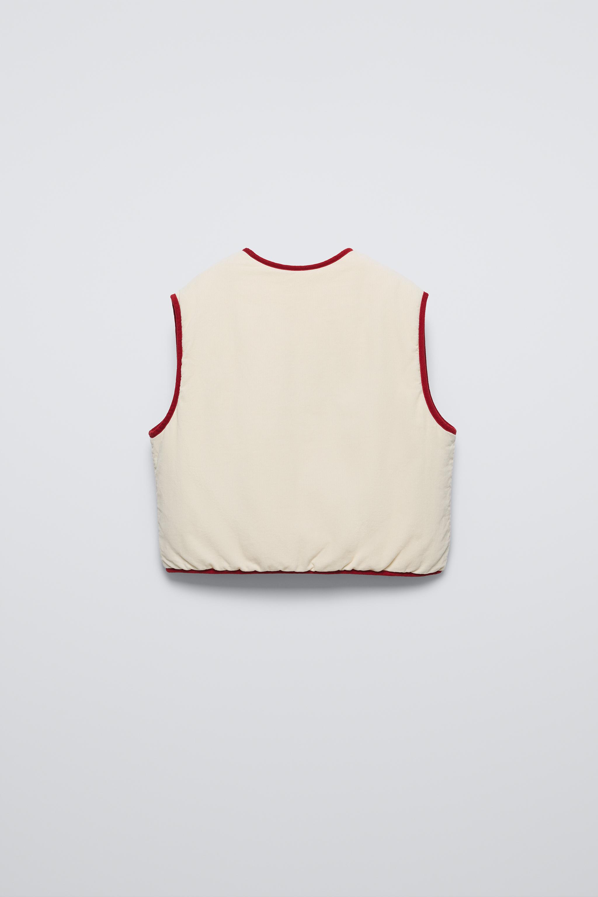 CONTRASTING FINE WALE CORDUROY VEST - Ecru | ZARA United States CONTRASTING FINE WALE CORDUROY VEST - Ecru | ZARA United States