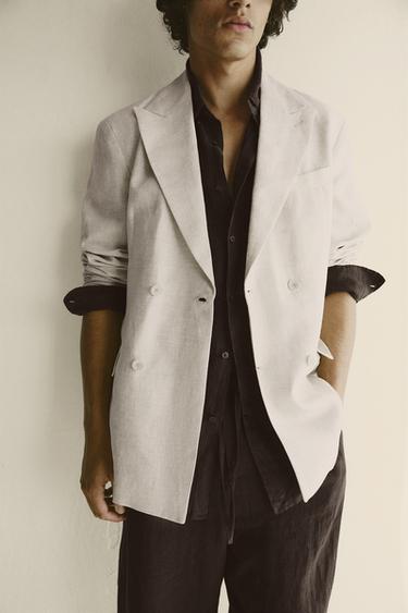 VESTE À BOUTONNAGE CROISÉ 100 % LIN - Beige clair de Zara