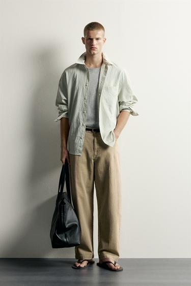 COTTON-LINEN WASHED TROUSERS - Grey / Natural by Zara