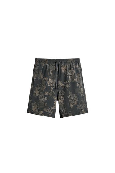 FLORAL PRINT LONG SWIM SHORTS - Greys by Zara