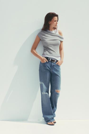 ÁO PHÔNG HAI LỚP CỔ LỆCH - Màu ghi xám từ Zara