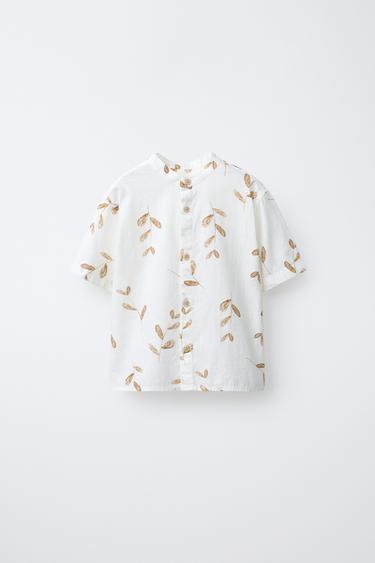 CHEMISE COL MAO FEUILLES - Beige clair de Zara