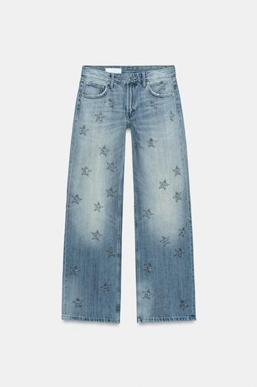 TRF WIDE-LEG RHINESTONE LOW-RISE JEANS - Blue by Zara - Image 5
