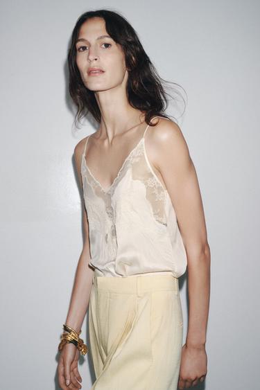 ZW COLLECTION LACE CAMISOLE TOP - Oyster-white by Zara