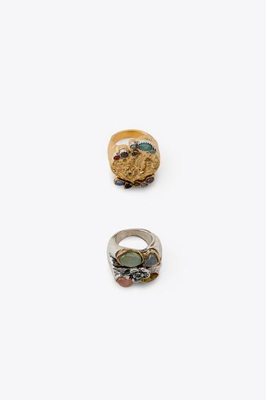 PACK OF 2 STONE RINGS - Gold / Silver by Zara