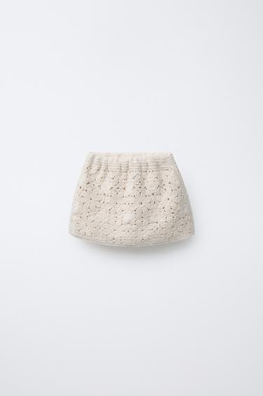 Zara CROCHET KNIT SKIRT - Ecru