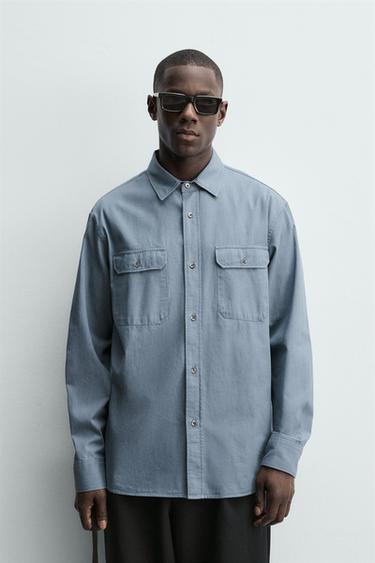 CAMISA LAVADA RELAXED FIT BOLSILLOS - Azul / Índigo de Zara