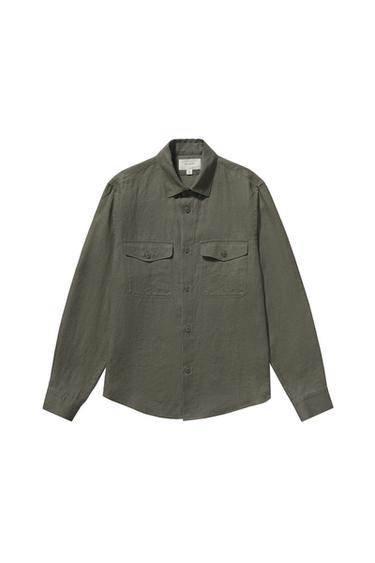 100% LINEN OVERSHIRT - Dark khaki by Zara