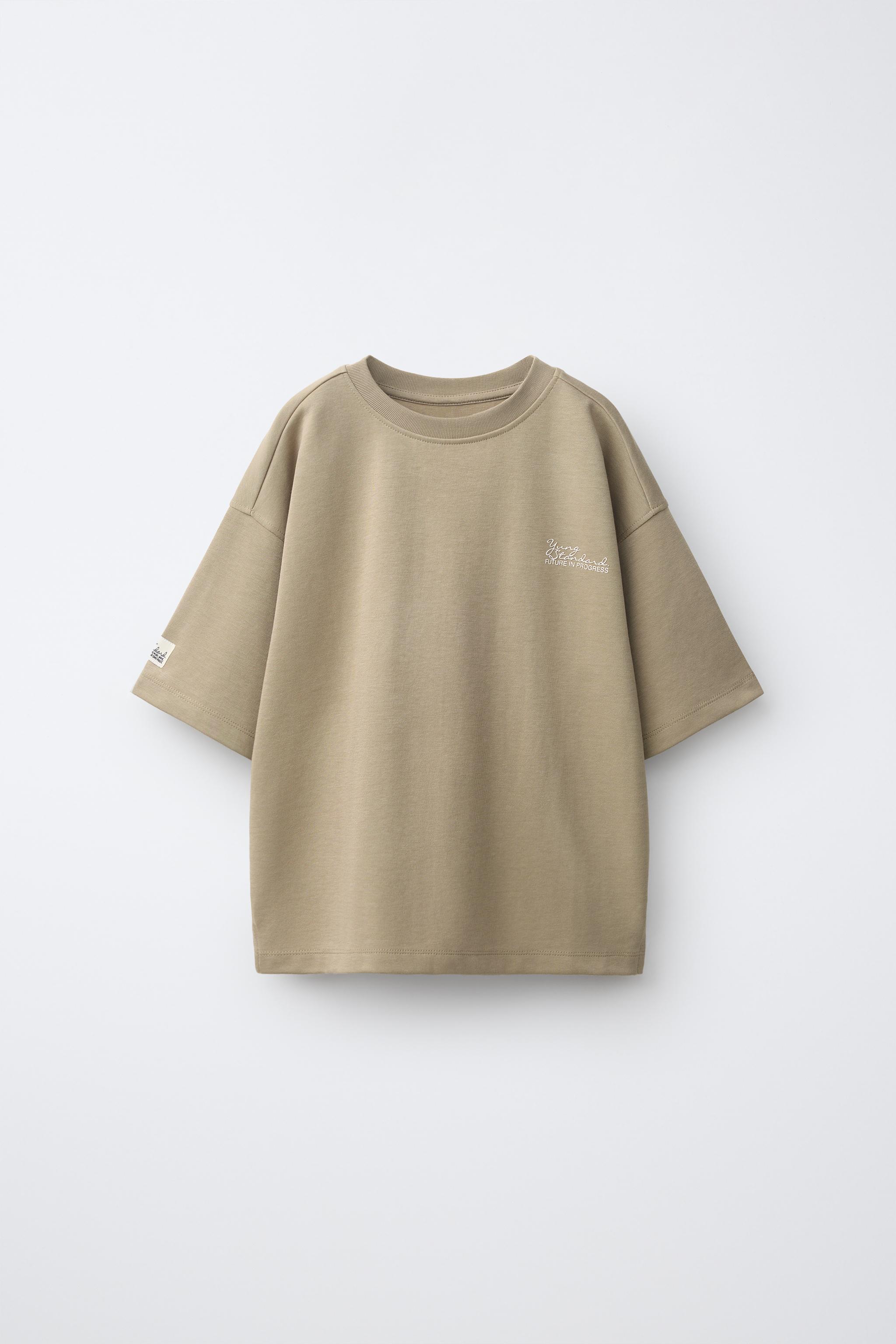 EMBROIDERED INTERLOCK T-SHIRT — Light brown
